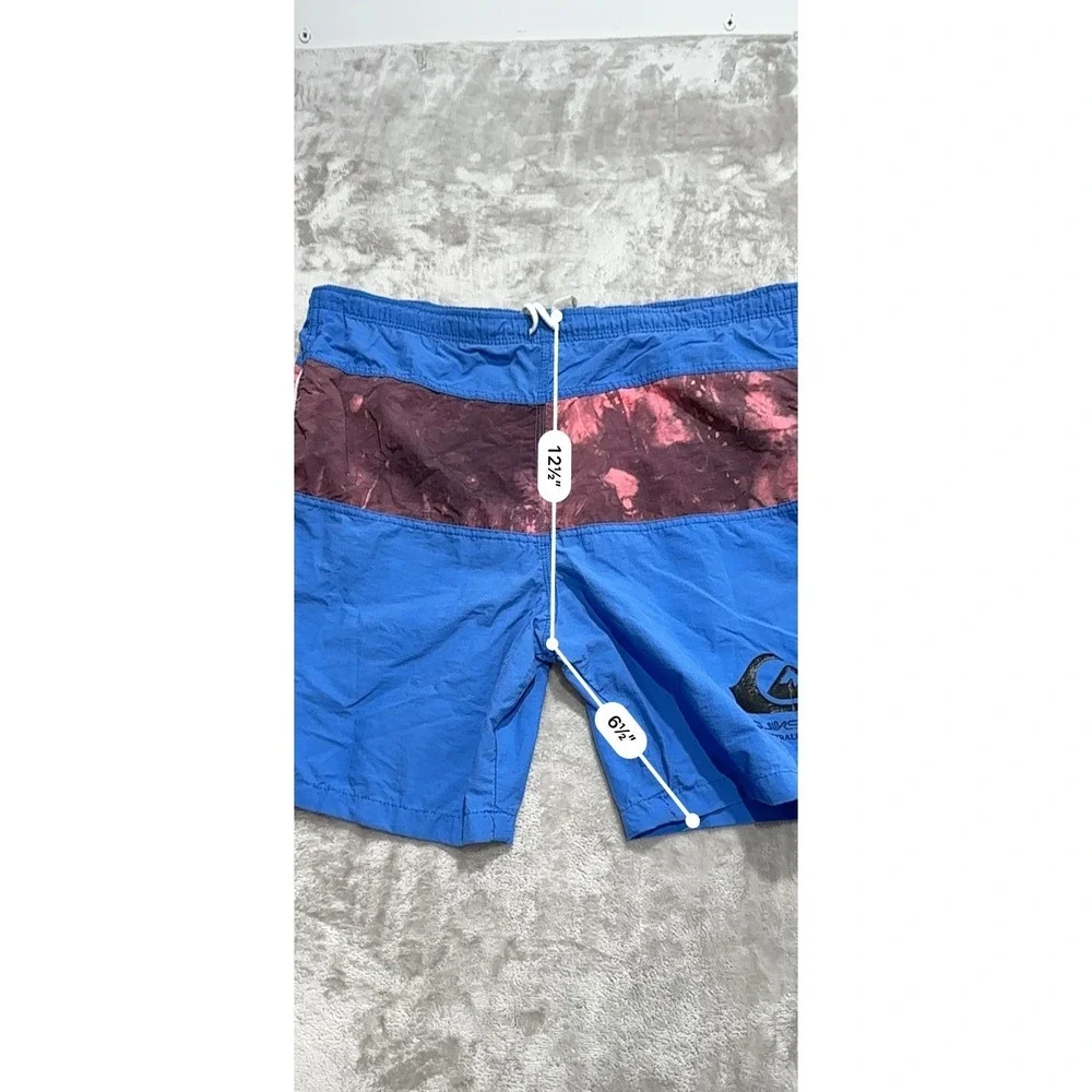 Vtg 80s 90s Quiksilver Australian Bongo Surf Shorts All Down The Line Blue 32 38